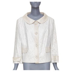 ESCADA 1990s vintage beige silver metallic lace peter pan collar jacket IT44 L