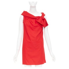 VALENTINO virgin wool silk asymmetric bow collar shift cocktail mini dress US6 S
