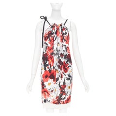 BALENCIAGA 2007 floral print rope drawstring halter shift cocktail dress FR36 S