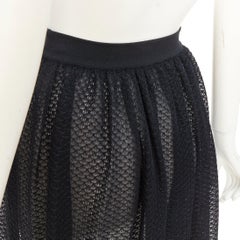 ALAIA black silk blend shiny scale like cut out pleated flared skater skirt FR40