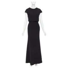 VICTORIA BECKHAM black silk wool crepe layered top gown maxi dress UK8 S