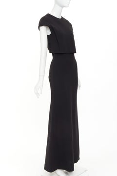 VICTORIA BECKHAM black silk wool crepe layered top gown maxi dress UK8 S