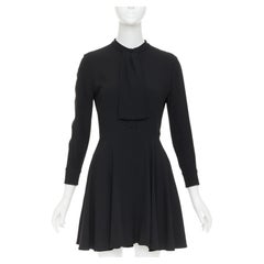 SAINT LAURENT 2013 pussy bow long sleeve flared button placket mini dress FR36 S