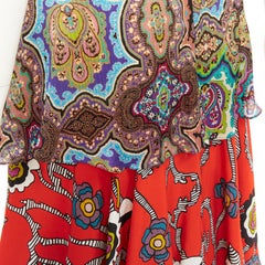 CHRISTIAN LACROIX Vintage tiered paisley patchwork silk bohemian maxi skirt FR46