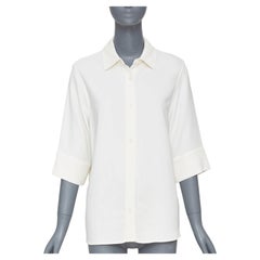 ANINE BING off white relaxed cuffed short sleeve viscose blend shirt XS