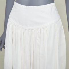 HERMES cotton linen pleated drop waist casual summer flared midi skirt FR34 XS