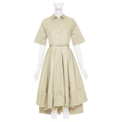 CO COLLECTIONS Essentials khaki cotton poplin belted asymmetric flared dress XS