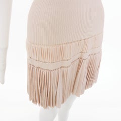 ALAIA pale blush pink open work drop waist plisse fringe knit mini dress FR36 S