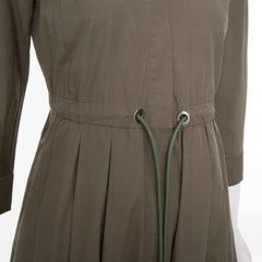 MAX MARA brown cotton poplin drawstring waist utility midi shirt dress IT36 XXS