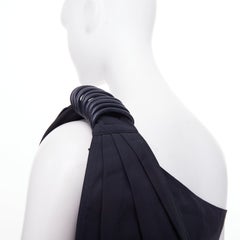 MAX MARA Sfilata – schwarzes, asymmetrisch drapiertes Midi-Kleid aus Baumwolle mit Lederbesatz, IT36, XXS