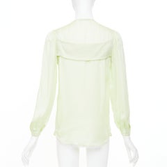 GIVENCHY pale lime green collarless covered button gathered silk blouse FR34 XS