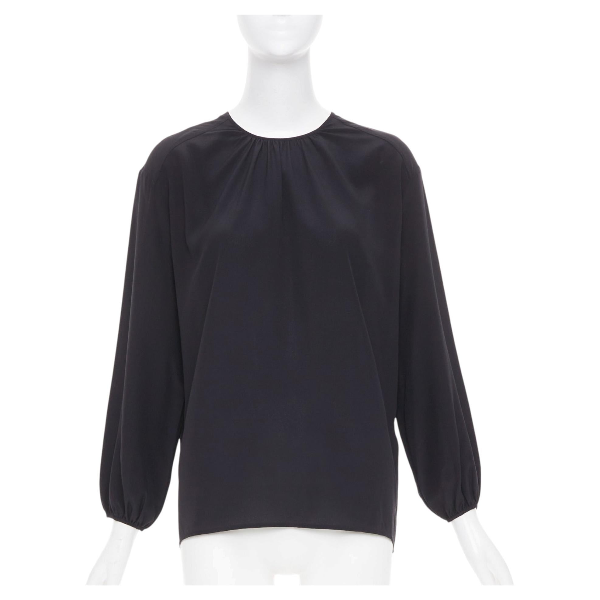 Pre-owned Joseph Black Gathered Neck Pleated Long Sleeve Casual Fluid Silk Blouse Fr32 Xxs