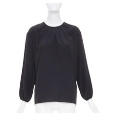 JOSEPH: camicetta casual in seta fluida, nera, con collo arricciato, plissettata e maniche lunghe – FR32 XXS