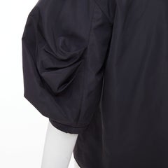 TIBI Italian Sporty Nylon Pleat Sleeve black sculptural balloon blouse US0 XS
