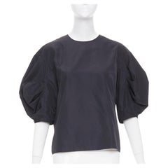 TIBI Italian Sporty Nylon Pleat Sleeve black sculptural balloon blouse US0 XS