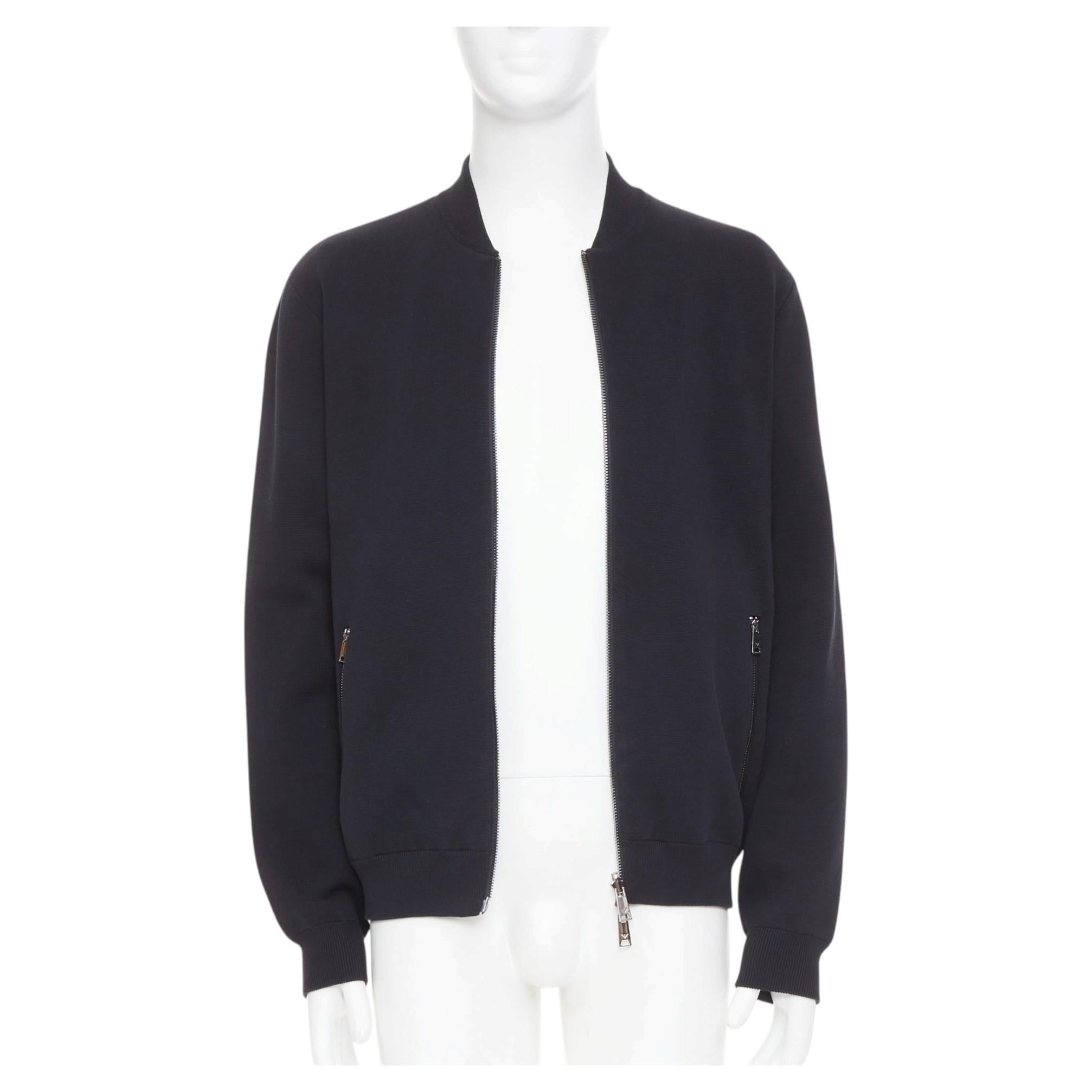 Pre-owned Ea7 Emporio Armani Reversible Black Cotton Full Zip Silver Logo Bomber Jacket Xl