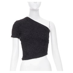 EMPORIO ARMANI 1999 Laufsteg-Top in Schwarz mit Rüschen, Biesen und Perlenverzierung, asymmetrisch geschnitten, IT38 XS