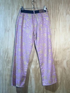 Just Cavalli Pink Gold Baroque Print Cropped Jeans Straight Leg