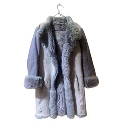 Vintage Grey Shearling Coat in Real Leather Longline Size L