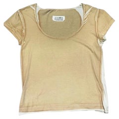 Maison Margiela MM6 Nude White Two Tone Scoop Neck T Shirt Top Size S