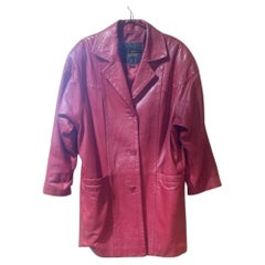 Vintage LNR Red Leather Jacket 90s Boxy Fit Button Front
