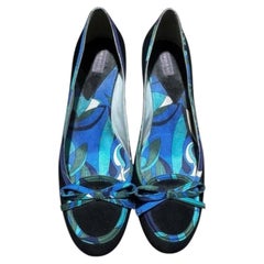 Emilio Pucci Velvet Kitten Heel Pumps Blue Print Size 38.5