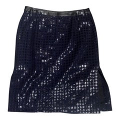 Versace Jeans Couture Navy Polka Dot Skirt Leather Waistband Size 26 / IT 40