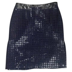 Versace Jeans Couture Navy Polka Dot Skirt Leather Waistband Size 26 / IT 40