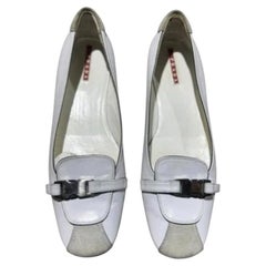 Prada White Leather Ballet Flats Buckle Detail Square Toe Shoes EU 37 UK 4