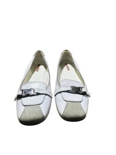 Prada White Leather Ballet Flats Buckle Detail Square Toe Shoes EU 37 UK 4