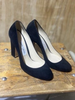 Jimmy Choo Suede Court Shoes Black Block Heel Pumps Designer UK 5