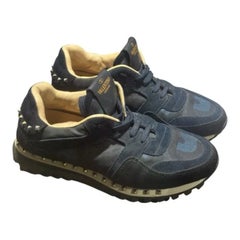 Valentino Garavani Trainers Navy Blue Camo Studded Sneakers EU 37 UK 4