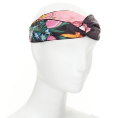 GUCCI 2017 Flora Snake print black silk twisted knot elastic headband turban