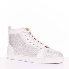 CHRISTIAN LOUBOUTIN Louis Strass white leather crystal hi top sneaker EU44.5