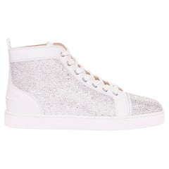CHRISTIAN LOUBOUTIN Louis Strass white leather crystal hi top sneaker EU44.5