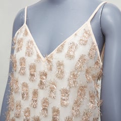 RAEY Long Day gold tinsel nude silk spaghetti strap midi dress UK8 S