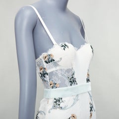 LA PERLA Hampton Court cream mint green silk floral lace mini dress IT38B XS
