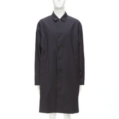 SOLID HOMME black 100% wool taped lining longline minimal rain coat IT48 M