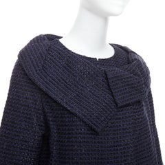 ROLAND MOURET marineblauer struktureller Tweed-Mantel mit Kragen aus Baumwollmischung UK12 L