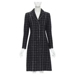 LUISA BECCARIA abrigo largo de tweed con adornos de cuadros plateados negros IT40 S