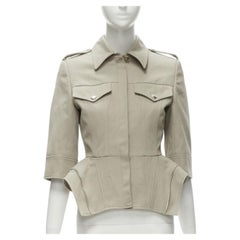 ALEXANDER MCQUEEN grey cotton fitted zipper trim peplum utility jacket IT38 XS
