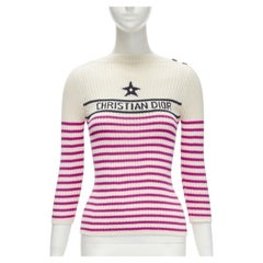 CHRISTIAN DIOR 2022 Mariniere pink nautical sailor stripe logo ribbed top FR34