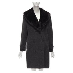 GUCCI Tom Ford Vintage grey alpaca fur collar double brested winter coat IT42 M