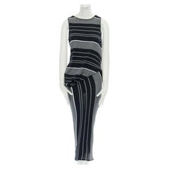 STELLA MCCARTNEY black white stripe knit draped waist stretch dress IT38 XS