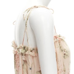 ZIMMERMANN 100% silk blush pink floral print ruffle trim summer dress Sz.1 S