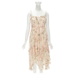 ZIMMERMANN 100% silk blush pink floral print ruffle trim summer dress Sz.1 S