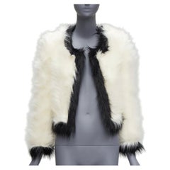 SAINT LAURENT 2021 Runway cream black faux fur cropped jacket FR34 XS