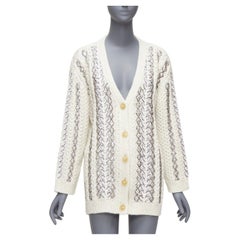 VALENTINO 2023 cream silver wool sequin logo embellished cardigan IT36 S