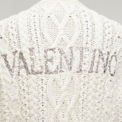 VALENTINO 2023 cream silver wool sequin logo embellished cardigan IT36 S