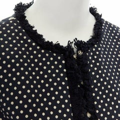 TORY BURCH abrigo azul marino blanco jacquard de lunares deshilachado US2 S